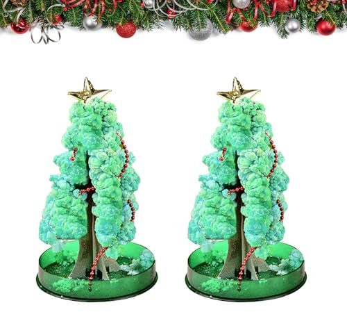 SilverChry 2 Piezas Árbol de Navidad Mágico en Crecimiento, Árbol de Papel Mágico, Mini Decoración para Árbol de Navidad, Árbol de Navidad en Crecimiento DIY para Niños y Niñas (Verde)