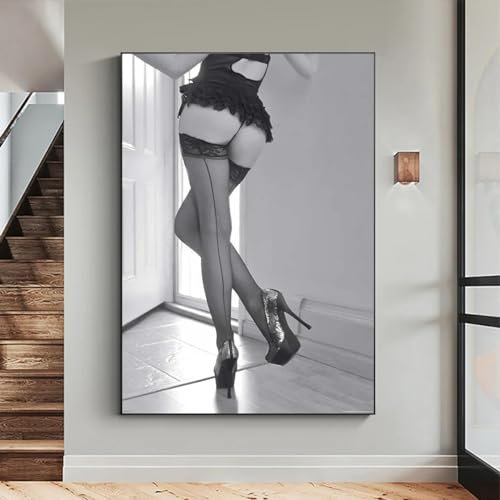 ZHAOLIN Sexy Frau in schwarzer Unterwäsche und Strümpfen, modernes Design, Leinwanddruck, Wandkunst, Bild, Heimschlafzimmerdekoration, Cuadros, 70 x 100 cm, rahmenlos