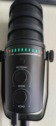 FerBuee Microphone Dynamique XLR/USB pour Enregistrement Vocal, Podcasting, Jeux, Streaming en Direct. avec Prise Casque 3,5 mm, écho, Bouton Muet. Microphone Cardioïde pour Mixeur/PC/Mac (WS802)