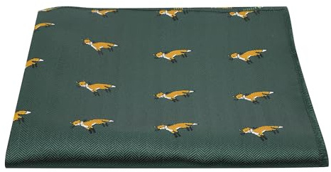 King & Priory Dark Green Herringbone Embroidered Fox Pocket Square, Handkerchief