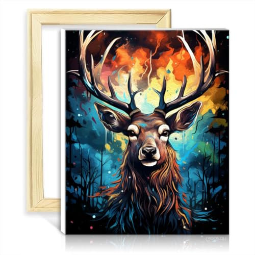 LiHEQING Ölgemälde Hirsch Tier DIY digitale Ölgemälde Kits auf Leinwand Kunst Malen nach Zahlen für Erwachsene kein Rahmen (60x75cm)