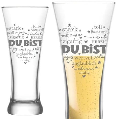 Graviertes personalisiertes Weizenglas Du bist als Geschenk zum Geburtstag o. einfach so mit lieben Worten in Herzform - Andere Gläser gravieren & personalisiert mit Gravur Namen in unserem Shop