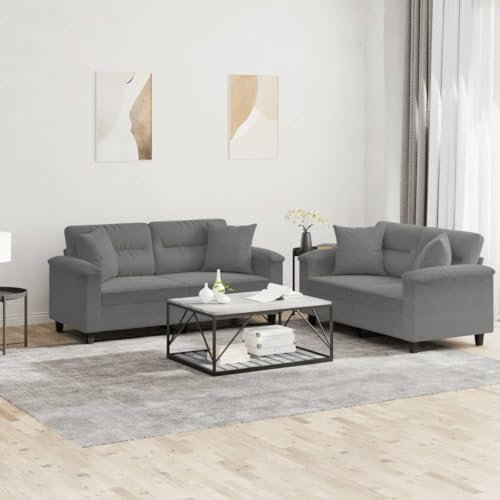 LAPOOH 2-TLG. Sofagarnitur mit Kissen Dunkelgrau Mikrofasergewebe, Loungesofa, Sofas & Couches, Relaxsofa, Couch für Wohnzimmer - 3202328