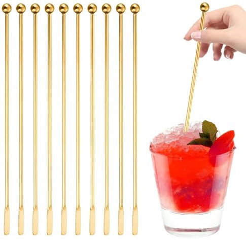 Cocktail Stick -10pcs Mixing Spoon | Cocktail Drink Mixing Stirrer | Coffee Stir Sticks for Drinks Milk Whiskey Cocktails Juice Stainless Steel Cocktail Stirring Spoons Drink Stirrer Bar Spoon Set