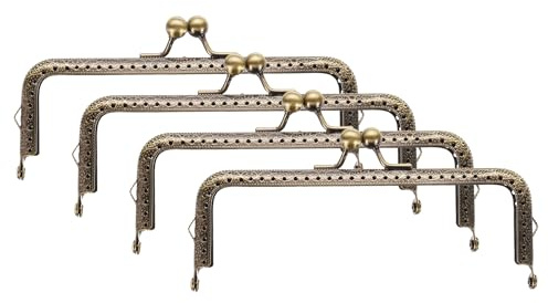 QUARKZMAN 4pcs Marco de Bolso de Metal, 15cm/5.9 Rectángulo Retro Cierre de Beso Marco de Cierre Repujado para Bolso de Mano, Monedero, Reemplazos de Hardware de Marco (Bronce)