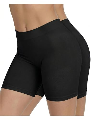 Lot de 2 Short Leggings Sport Femme sous Jupe ou Robe Anti-frottement Pantalons de Cyclisme pour Femme Legging Court sans Couture Boxer Short Sécurité (2pcs Noir, S)