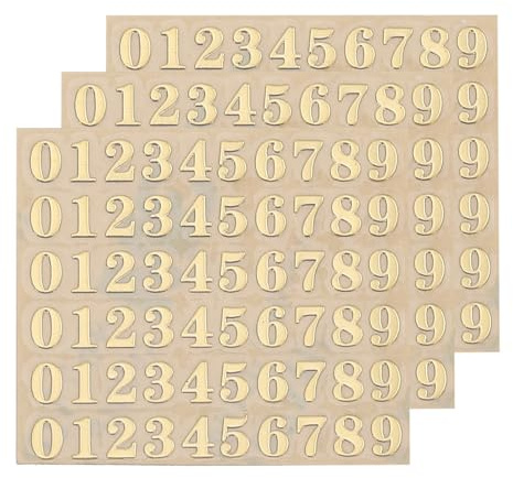 QUARKZMAN 3 Blätter 3mm Zahlenaufkleber 0–9, Selbstklebende Ziffernaufkleber Klebebuchstaben Zahlen Vinyl Wasserdichte für Schriftzüge, Wunschtexte, Adressnummern, DIY & Scrapbooking,Gold