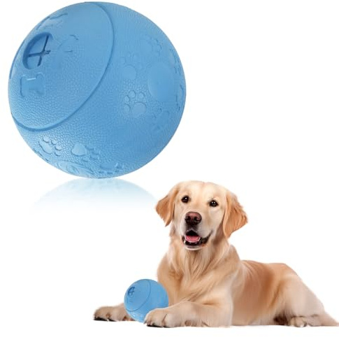 DEWEL Hundboll, interaktiv hundleksak, godisdispenserleksak för husdjur, oförstörbar hundtandboll, tandboll, tandborstboll, blå (11 cm)