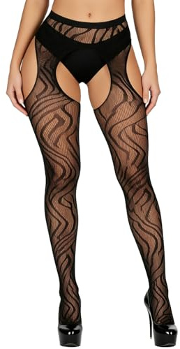 Buitifo Bas pour porte-jarretelles femme Chaussettes à bretelles hautes cuisses Collants filet de pêche(Noir Bm,M)