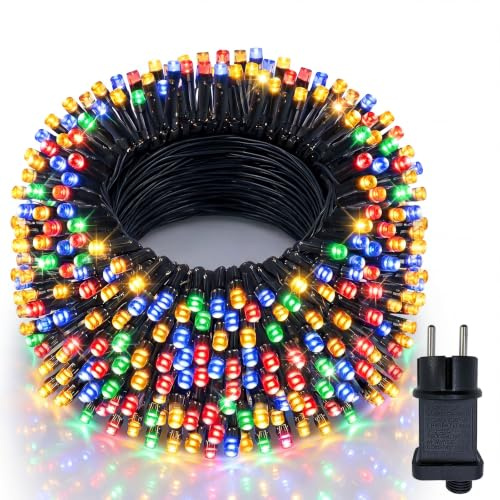 Hopelit Ljusslinga Utomhus 80m 800 LED Färgglad, 8 Lägen med Sladd 31V-6W, Minne och Timer, IP44 Vattentät, Mörkgrön Kabel, Perfekt för Bröllop, Fest, Trädgård, Jul