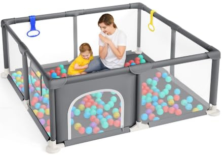 Dripex Baby Playpen, Sturdy Playpens for Baby and Toddlers, Portable Kids Play Pen Babies and Toddlers with Breathable Mesh & Pull-up Rings, Compact Small Playpen and Babies Fence Indoor Outdoor