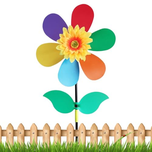 Girouettes pour Jardin et Extérieur | Moulinets en Forme de Fleurs,Piquet Décoratif Arc-en-Imperméable Moulin à Vent Décoration pour Pelouse, Porte d'Entrée et Jardin