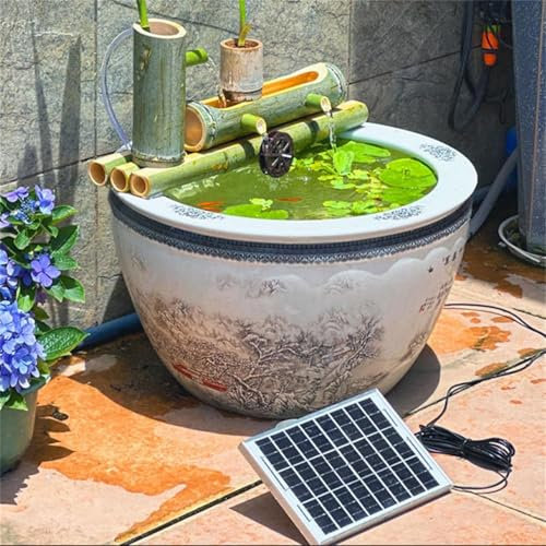 Kit De Fuente De Agua Solar De Bambú, Fuente Solar Jardin Exterior, Decoración De Jardín Zen con Bomba Fuente De Agua Feng Shui, Decoración De Jardín Al Aire Libre 35cm