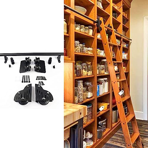 Libreria di ferramenta per Scale scorrevoli Kit ferramenta per Scale scorrevoli Binario/rotaia per Scala Mobile in Tubo Tondo Nero da 3,3-20 Piedi, con Ruote a rulli sul Pavimento, Kit binar