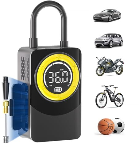 Elektrische Luftpumpe, 150 PSI Tragbarer Luftkompressor für Autoreifen mit Digitalem Druckmesser, Rechargeable Akku Kompressor for Car, Moto, Bicycle, Swimming Ring etc