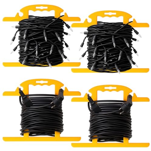 Ripeng 4 Pcs Heavy Duty Extension Cord and Hose Reel with Carrying Handle, Durable ABS H-shape Design Fits 100ft Cord Cable or Water Hose, 50ft Soaker Tube Management (Yellow)