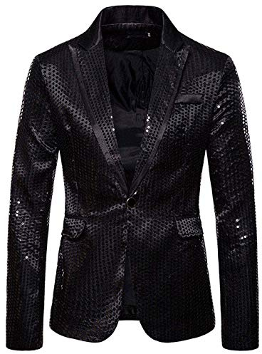 Generisch Americana de lentejuelas para hombre con purpurina, color dorado, corte ajustado, abrigo de boda, abrigo de manga larga, chaqueta de hombre, para bodas y fiestas, ropa formal