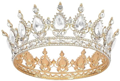 Krone für Torte, Goldene Krone Damen, Diadem für Braut, Mädchen, Prinzessinnen, Geburtstag Party, Hochzeit, Fotoshooting，Passt zu Verschiedenen Themen und Anlässen
