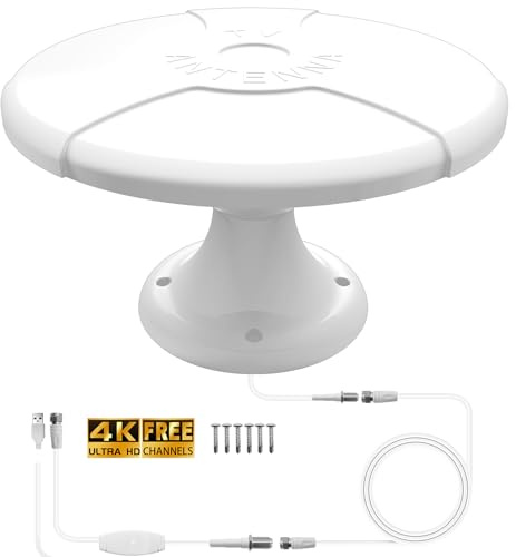 Wohnmobil TV-Antenne, 360° omnidirektionale DVB-T2 Außenantenne 4K HD mit Verstärker, Langreichweite VHF/UHF für Camper, LKW, Boot & Trailer, 5m Kabel, kostenlose lokale Sender empfangen