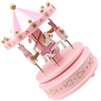 TOMETURE Karussell Rosa Spieluhr aus Kunststoff Romantische für Geburtstag | Tischdekoration, Miniatur Ornament mit Musik, Charmantes Dekoobjekt für Erwachsene und Kinder, Handgeschüttelt