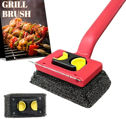 Borstlös grillborste, säker ångborste med ersättningshuvud och isolerande handtag – för gas-/kol-/keramik-/gjutjärnsgrillar (BBQ-tillbehör)