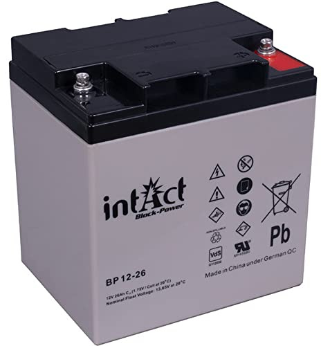 intAct Block-Power AGM Batterie 12V 26Ah - auslaufsicher und wartungsfrei - vielseitige AGM Versorgungsbatterie - für Freizeitbereich, Notstromanlagen, Sicherheitssysteme - Maße (LxBxH): 166x125x175mm