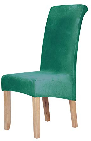 Homaxy Velvet Stuhlhussen 4er Set, Stretch Esszimmerstuhl Hussen, Spandex Plüsch Stuhlbezug Großes Esszimmer Stuhl Protector (Dunkelgrün)