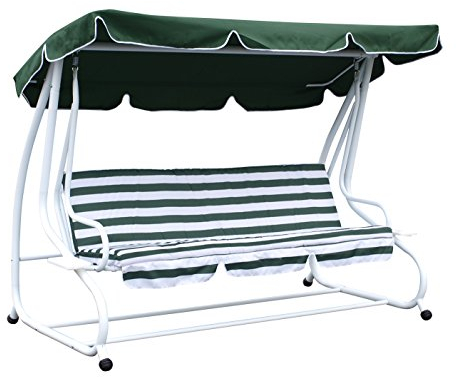 DEGAMO Hollywoodschaukel Miami 4-sitzer 228cm, Stahlgestell Weiss, Bezüge grün/Weiss