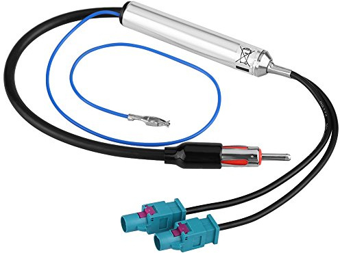 Keenso Auto Radio Stereo Antennen Adapter, Auto 12V Radio Antenne Adapter Dual Fakra an männliches DIN Kabel mit Verstärker