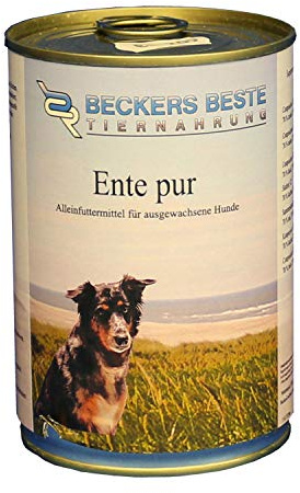 Beckers Beste Tiernahrung - getreidefrei Hundefutter Ente pur 12x 410 g - Nassfutter für Hunde - Dosenfutter Allergie – Barf verzehrfertig- für große & kleine Hunde
