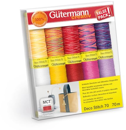 Gütermann creativ Nähfaden-Set mit 10 Spulen Zierstichfaden Deco Stitch 70 70 m in verschiedenen Uni- und Multicolour-Farben