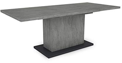 byLIVING Esszimmertisch ATHEN / Beton-Optik grau / großer Auszugstisch 160 cm bis 200 cm / Säulentisch mit Ausziehfunktion / Tisch mit Synchronauszug und Einlegeplatte / 160-200 x 90, H 75 cm