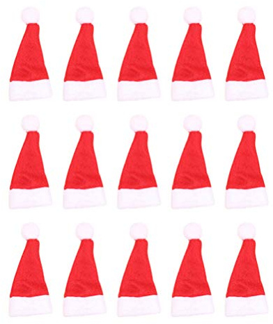 Mini Weihnachtsmütze Weihnachten Weinflasche Abdeckung: 50 Stücke Nikolausmütze Topper Cover Filz Weihnachtsmann Mütze Besteckhalter Puppe Flaschen Kleidung Verpackung Weihnachtsdeko Tischdeko