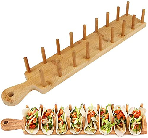 CaOJing Tacos-Ständer aus Holz, Halterung für Taco-Ständer aus Bambus, für bis zu 8 Tacos, zum Servieren von Tacos-Tabletts im Lebensmittelstil mit weicher Schale (1)