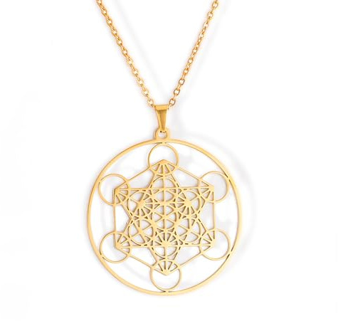 Amaxer Metatrons Cube Necklace for Women Star of David Archangel Metatron Protection Statement Hollowed Out Stainless Steel Chain Pendant Charm Necklace for Women Girls (Metatron Cube-Gold)