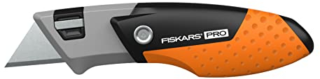 Fiskars Pro Kompaktes Universal-Klappmesser, Länge 12 cm, Rostfreier Stahl/Kunststoff, Schwarz/Orange, CarbonMax, 1062939