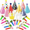 27 Stück Partyhüte Set,Partyhüte Kindergeburtstag,Party Hüte zum Geburtstag mit Pompons,Geburtstagshut Lufttröte Pfeife Partyhütchen Geburtstag Kegel Hüte für Kinder Geburtstagsfeier Baby Shower