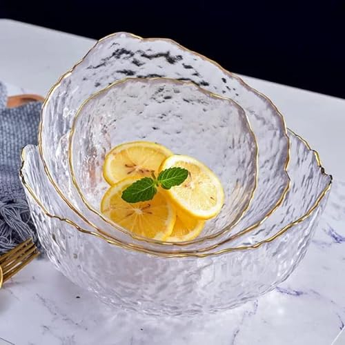 Eden & Willow E&W Wavy Gold Edge Glass Serving Bowls, Dishes for Salad, Fruits and Desserts (1, Set of 3, Mixed Sizes)