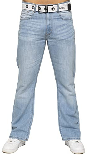 Kruze Herr Bootcut jeans utsvängda breda ben denim byxor stora höga alla midjestorlekar, Ljusblått, 34W x 32L