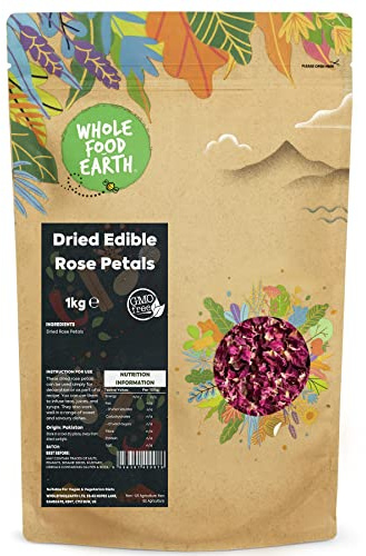 Wholefood Earth Dried Edible Rose Petals 1kg | Rich in Antioxidants | Perfect for Baking, Tea, Cocktails & Garnishing | Fully Recyclable Packaging
