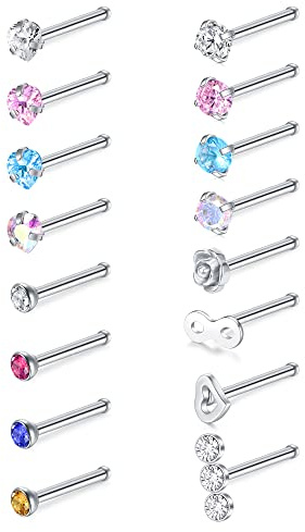 VFUN 20G Nasenstecker Silber Straight Bone Nose Stud Ring Damen Nasen Piercing
