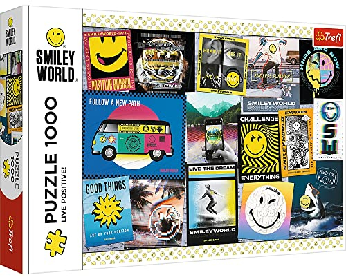 Trefl - Smiley World, Positiv Leben! - Puzzle 1000 Elemente - Kollage, Lächeln, Fröhliches Puzzle, DIY-Puzzle, Kreative Unterhaltung, Spaß, Klassisches Puzzle für Erwachsene und Kinder ab 12 Jahren