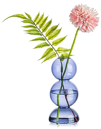 Glasseam Jarrón de burbujas de cristal, bonitos jarrones de color azul claro para flores, jarrones pequeños únicos para centros de mesa, jarrón decorativo estético de bola, jarrón redondo moderno para
