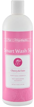 Chris Christensen Smartwash50 Cherry & Oats Ultra Concentrated Dog Shampoo, Makes Up to 50 Bottles, Groom Like A Professional, Delightfully Fragranced, Suitable for All Coats, Made in USA, 16 Oz