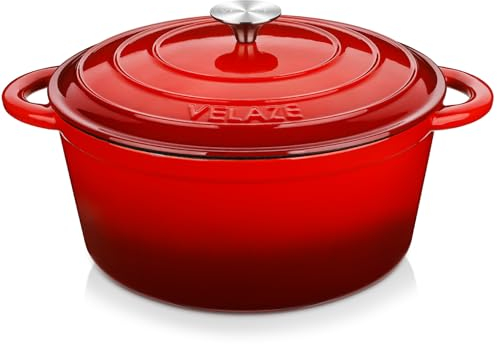 Velaze Casserole Dishes,Cast Iron Braiser With Lid, Non Stick Dutch Oven Pot,Heavy-Duty Round Cast Iron Pot, Sturdy Dutch Oven Cookware, 28.7cm/7.5L(Red)