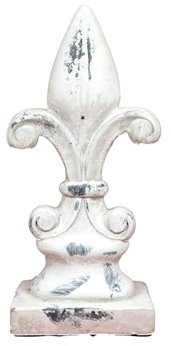 Generisch Fleur de Lis auf Sockel weiß Zeitlose Gartendeko Skulptur Gartenfigur Höhe 32cm Zement