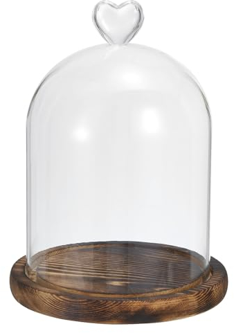 PATIKIL 8.3x4.7 Glass Dome Cloche, Clear Glass Bell Jar Display Case Tabletop Centerpiece with Wooden Base for LED Light Christmas Home Decor