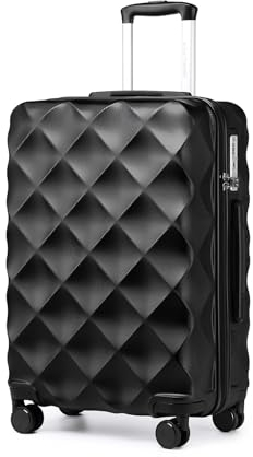 British Traveller 28 Large Suitcase Durable ABS+PC Hard Shell Luggage Lightweight Check in Hold Luggage with 4 Spinner Wheels TSA Lock YKK Zipper（Black）