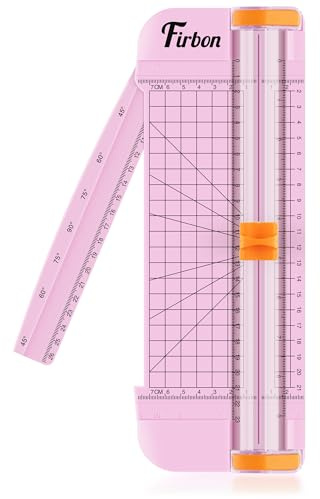 Firbon Pink A5 Paper Cutter, Straight Small Paper Trimmer with Side Ruler for Scrapbooking Craft, Paper, Coupon, Label, Cardstock