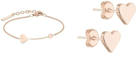 Liebeskind LJ-0511-B-20 Damen Armband Herz Edelstahl Rose 20 cm & Ohrringe LJ-0502-E-08 Damen Ohrstecker Herz Edelstahl Rose